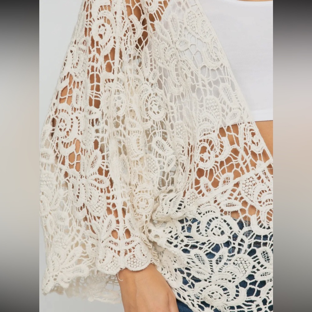 Raj Ivory Cream Lace Crochet Women's Cardigan Shrug Kimono - Picture 6 of 7